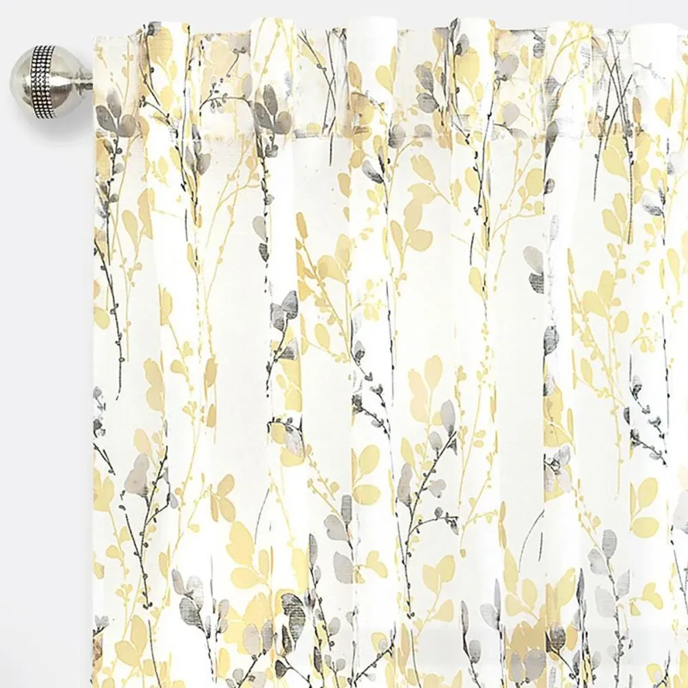 Achim Home Furnishing Misty Maize Floral Petal Vines Window Curtain Panels : 52